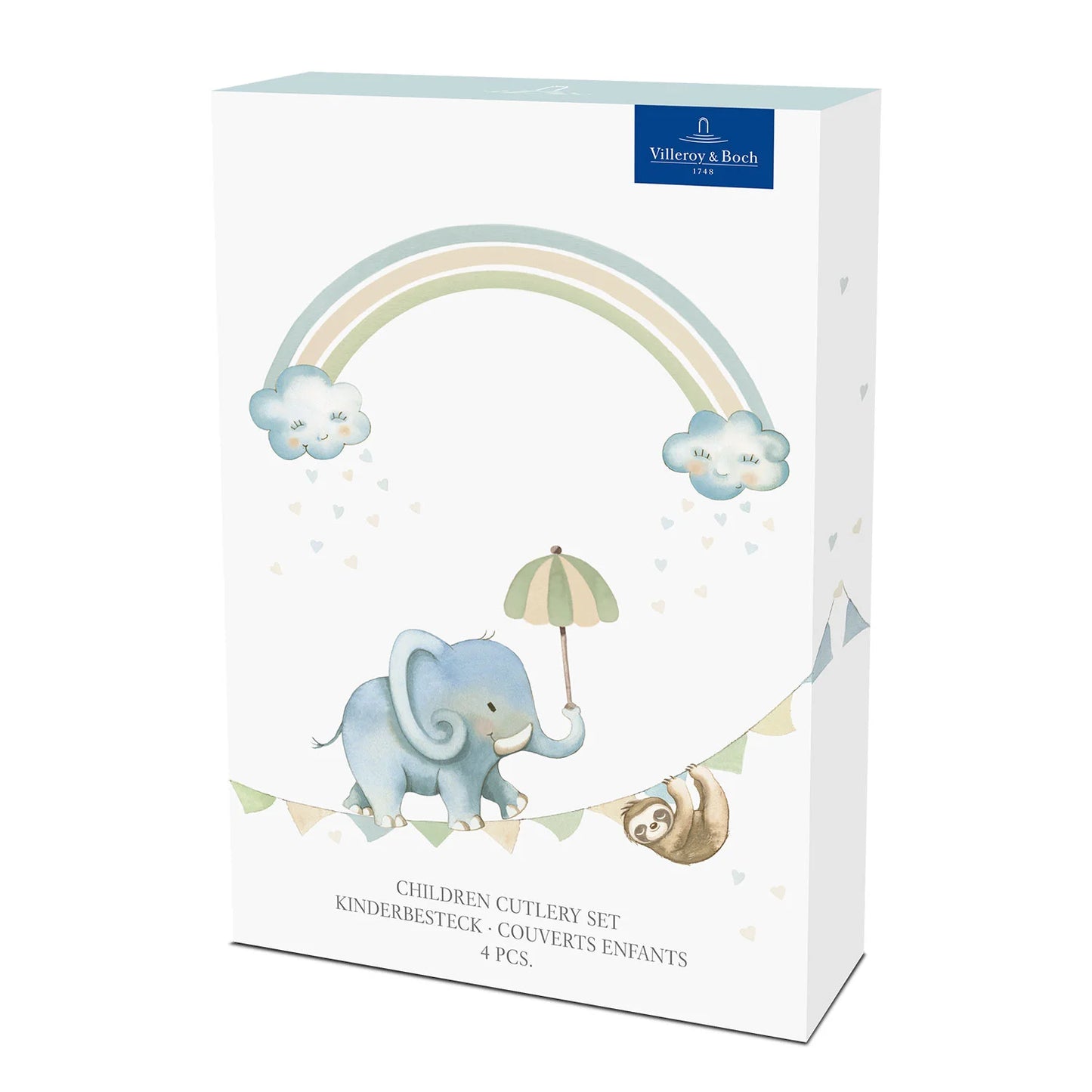 Children's 4-piece cutlery set with adorable elephant design – includes spoon, fork, knife, and teaspoon made from safe, child-friendly material.