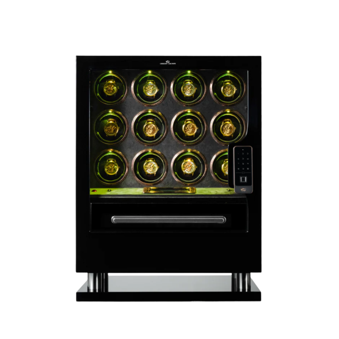 12 piece Watch Winder with 2 Drawers, Black