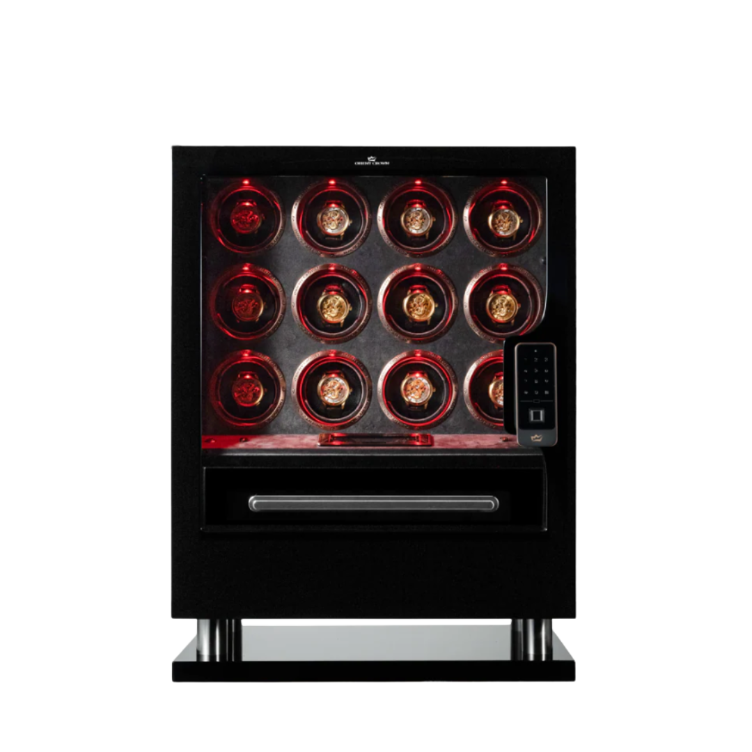 12 piece Watch Winder with 2 Drawers, Black