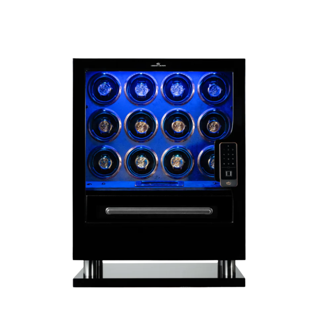 12 piece Watch Winder with 2 Drawers, Black