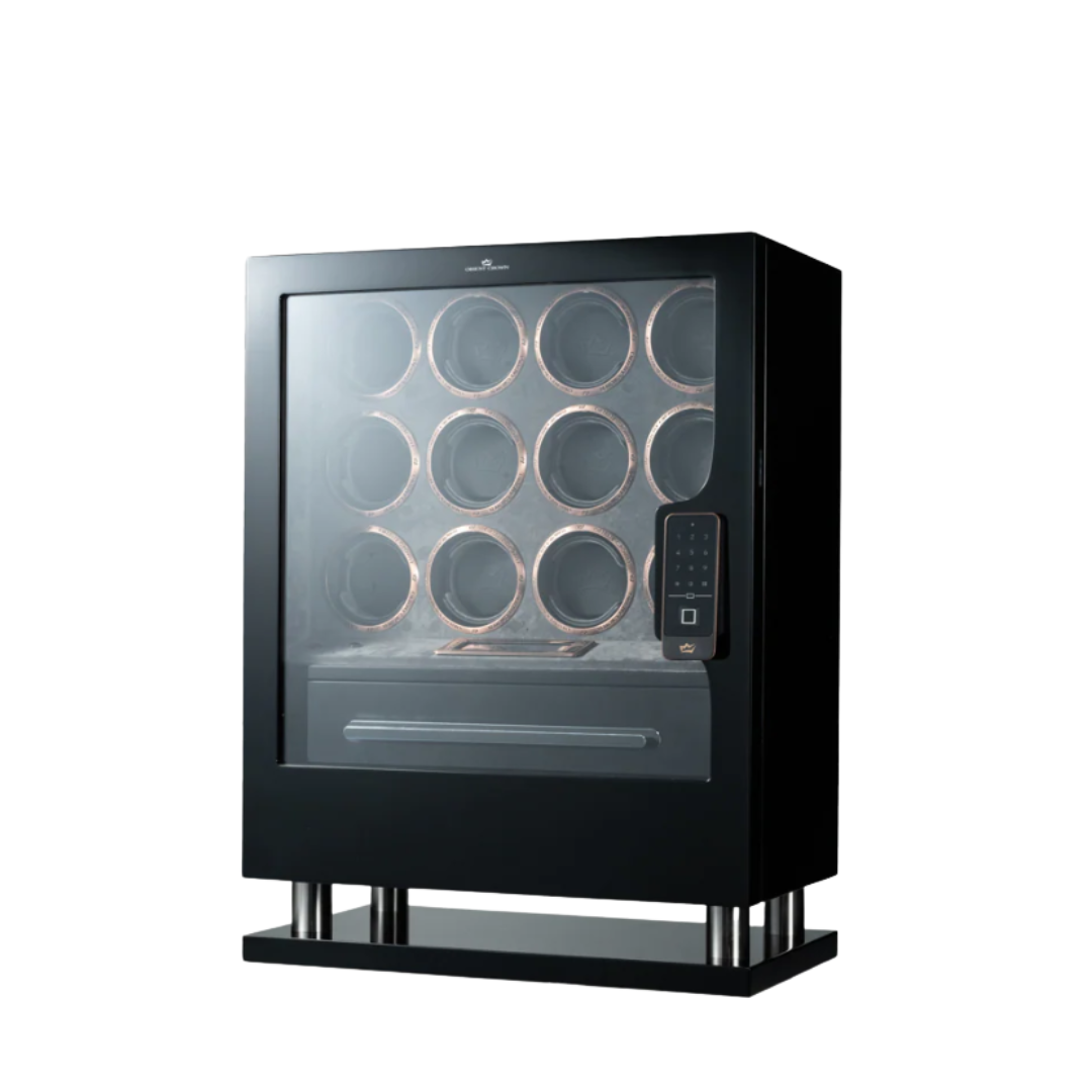 12 piece Watch Winder with 2 Drawers, Black