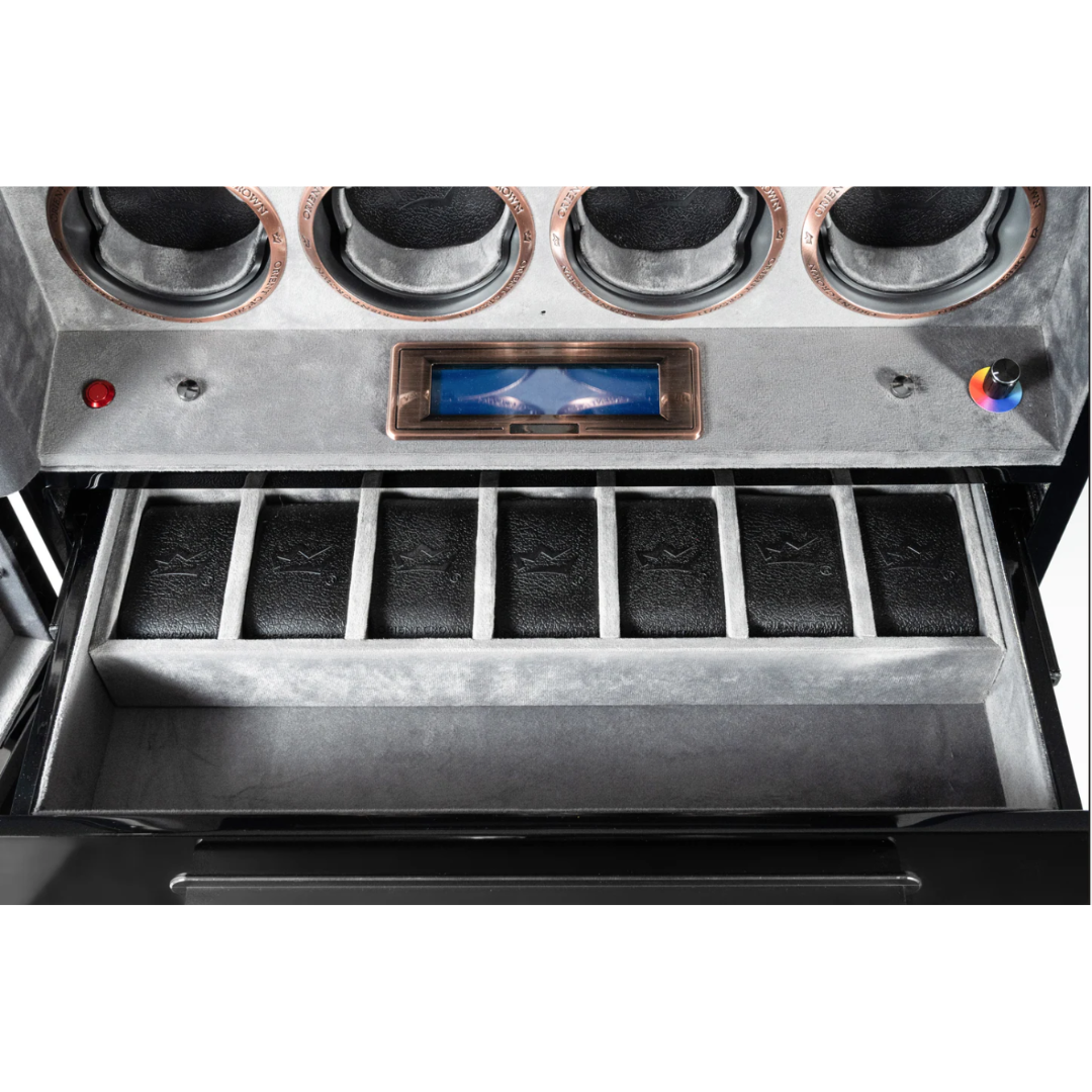 12 piece Watch Winder with 2 Drawers, Black