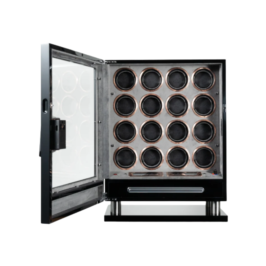 16 Piece Watch Winder with 1 Drawer, Black