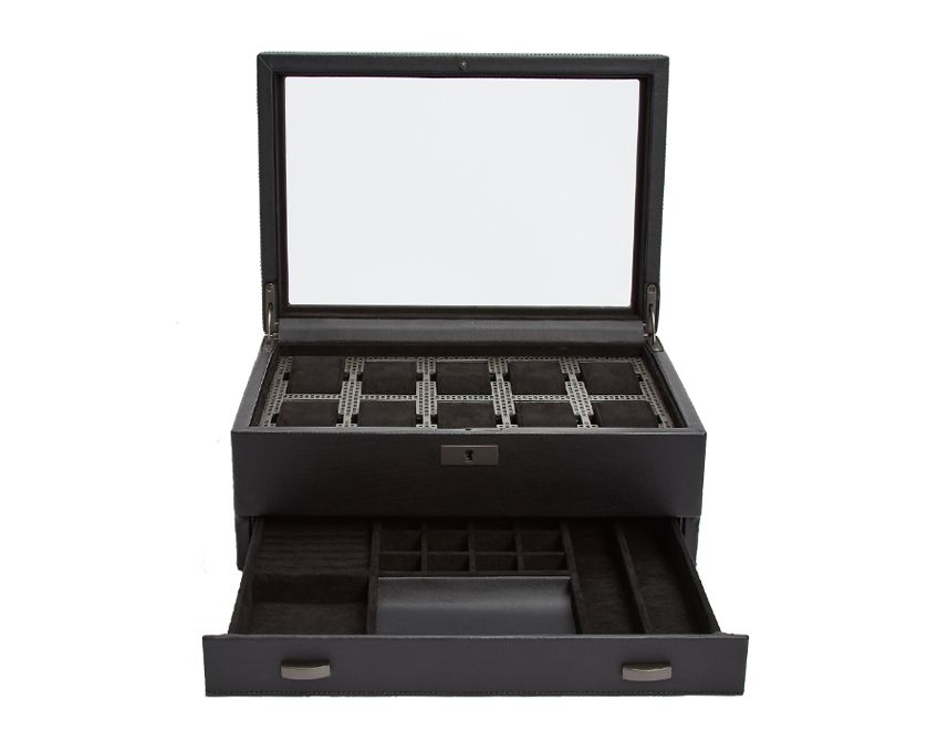 Axis 10 piece Watch Box with Drawer, Powder Coat