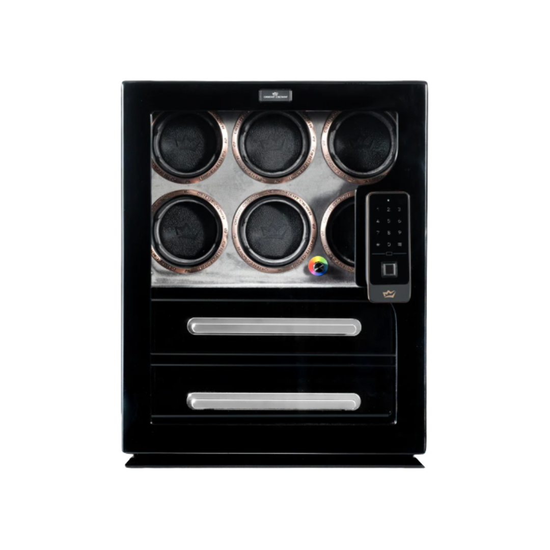 6 Piece Watch Winder with 2 Drawers, Black