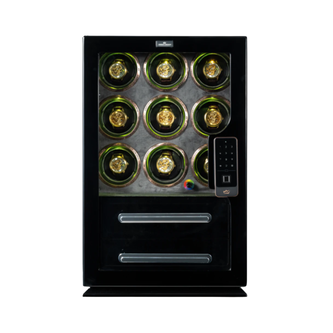 9 Piece Watch Winder with 2 Drawers, Black