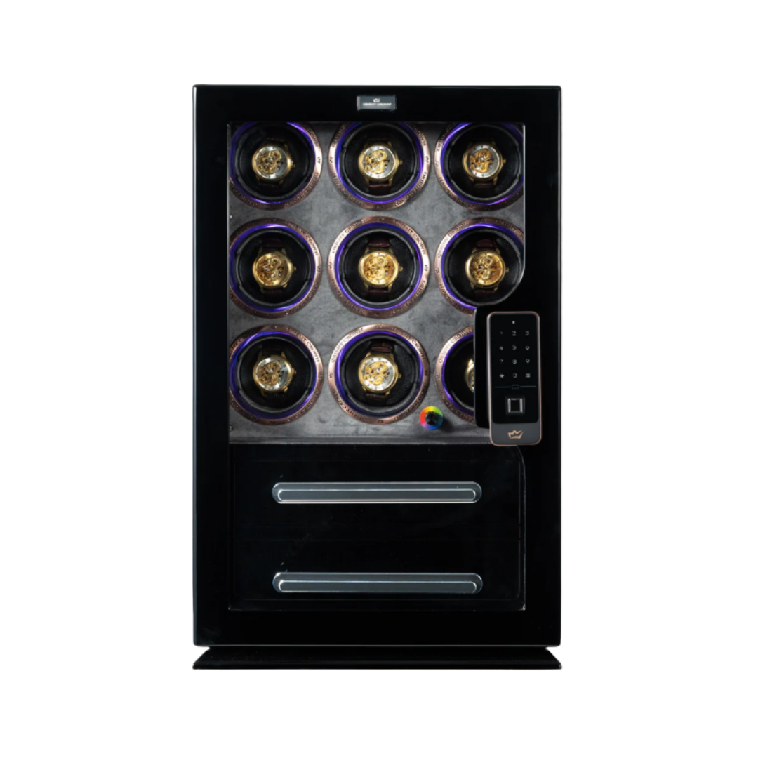 9 Piece Watch Winder with 2 Drawers, Black