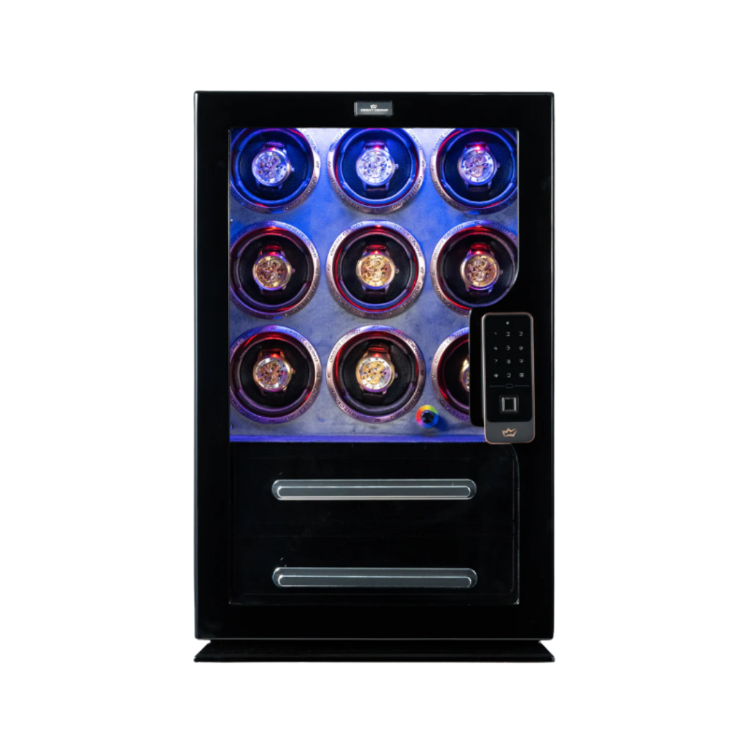 9 Piece Watch Winder with 2 Drawers, Black