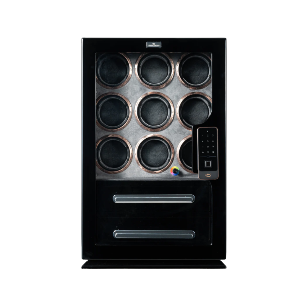 9 Piece Watch Winder with 2 Drawers, Black