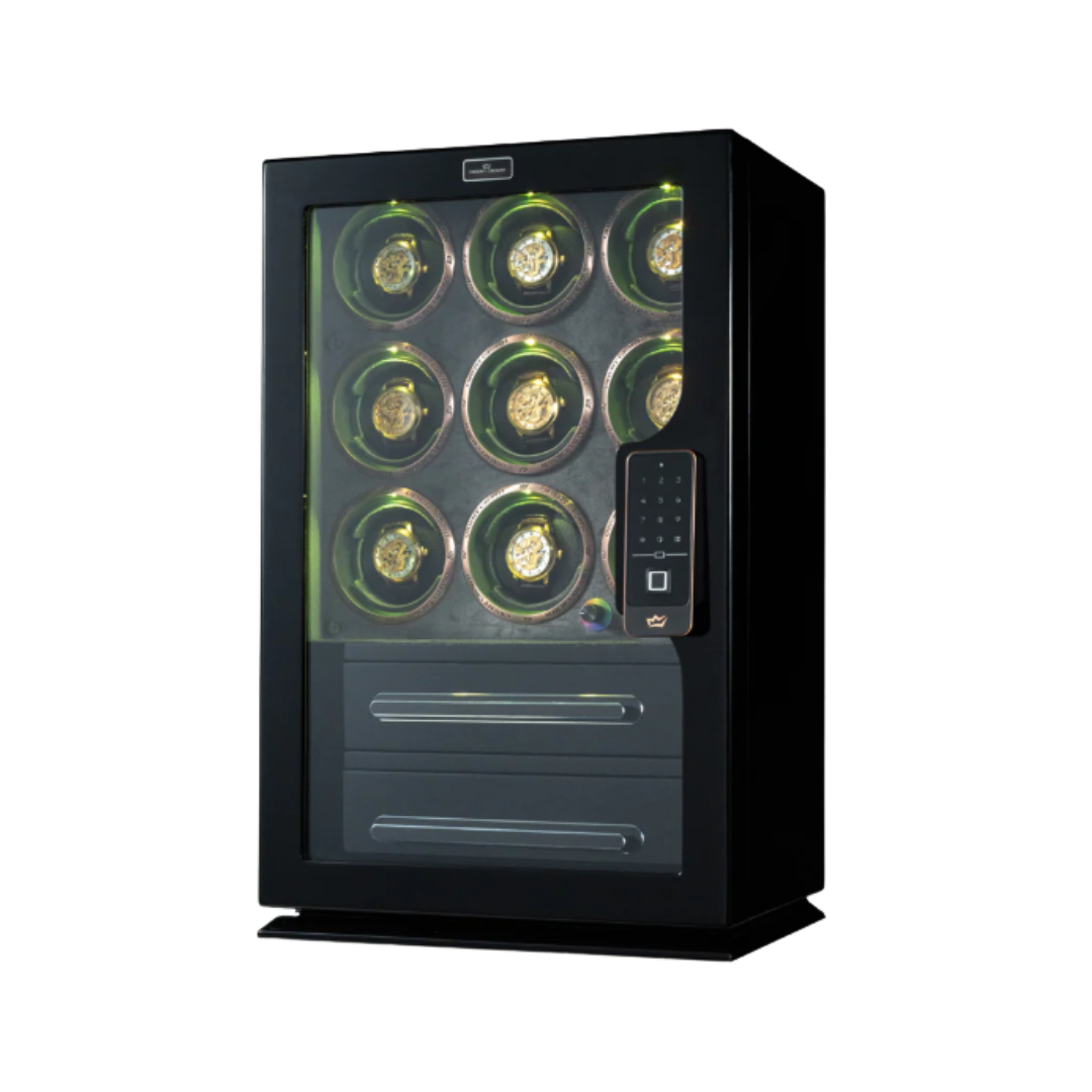 9 Piece Watch Winder with 2 Drawers, Black