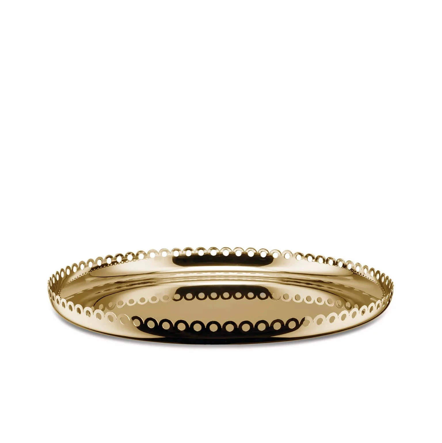 18/10 stainless steel round tray with brass PVD coating, with scallops and perforated edge with a 35cm diameter