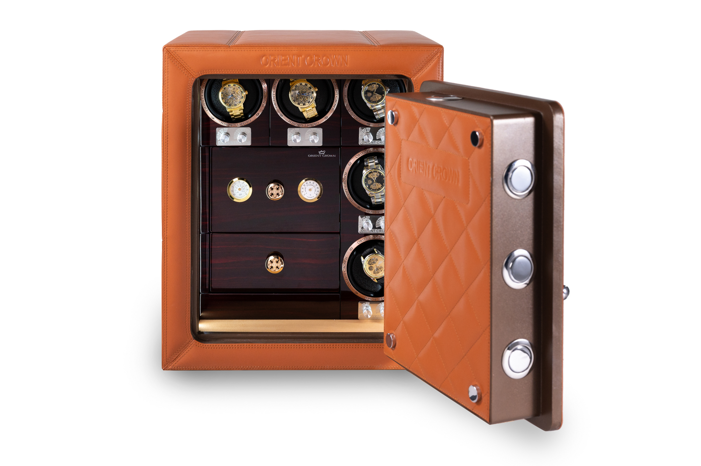 5 Piece Watch Winder with 2 Drawers, Orange