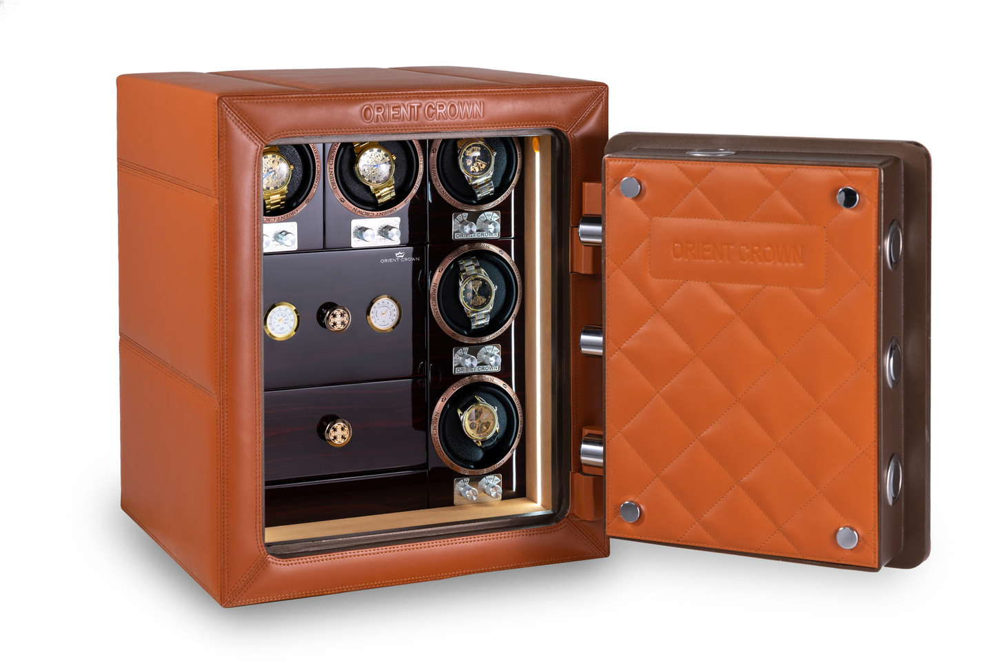 5 Piece Watch Winder with 2 Drawers, Orange