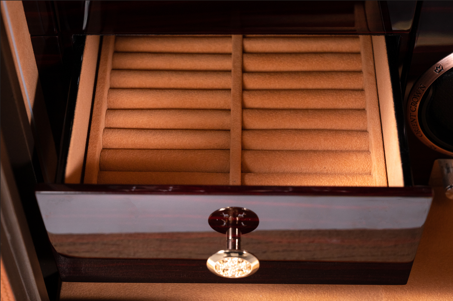 5 Piece Watch Winder with 2 Drawers, Orange