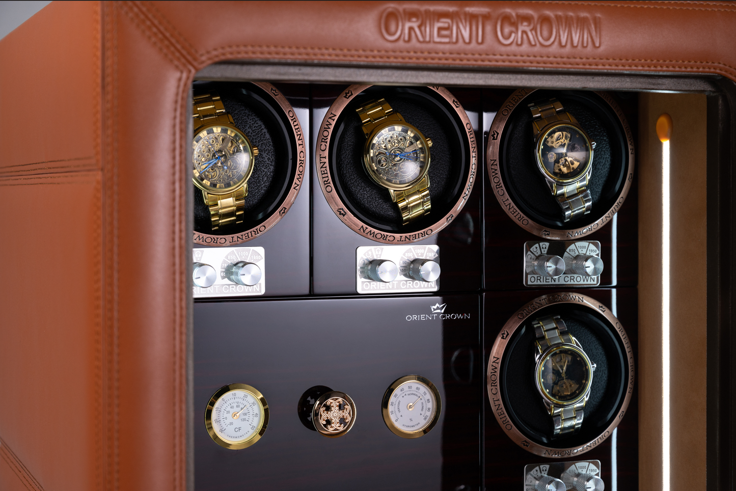 5 Piece Watch Winder with 2 Drawers, Orange