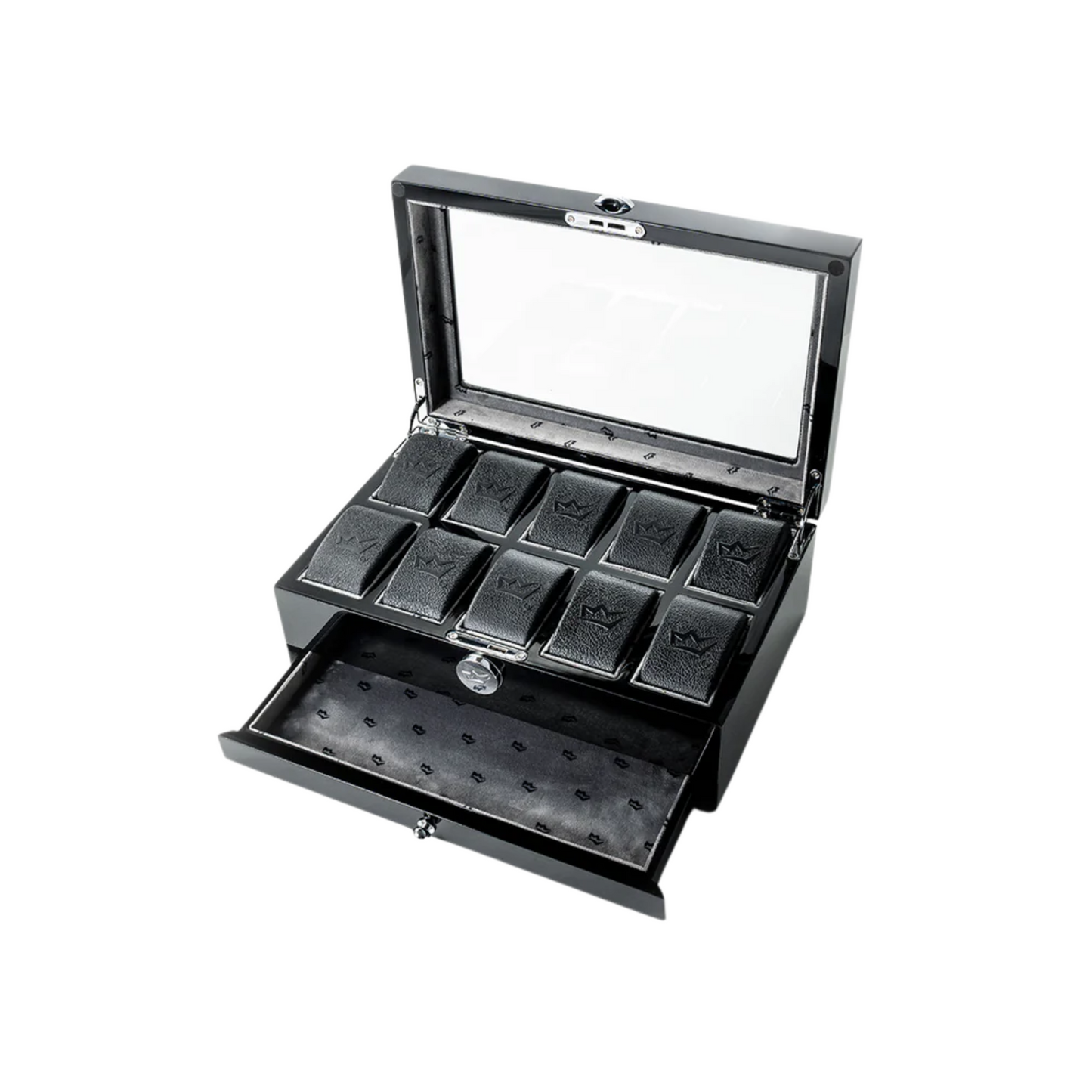 10 Piece Watch Box w/ 1 Drawer, Black