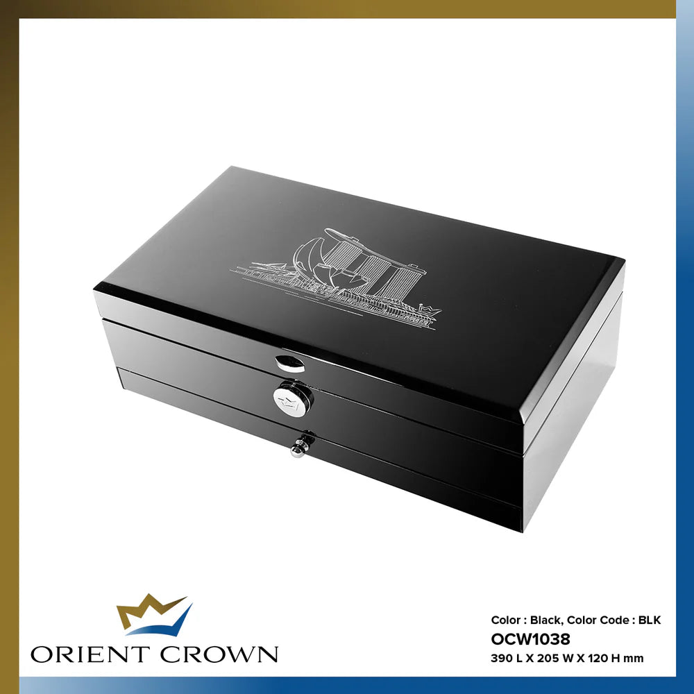 12 Piece Watch Box w/ 1 Drawer, Black