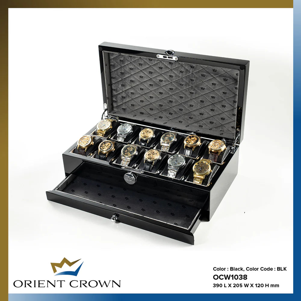 12 Piece Watch Box w/ 1 Drawer, Black