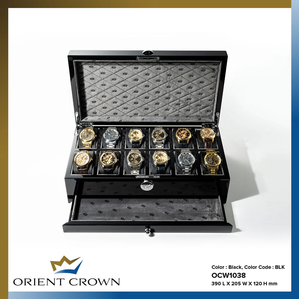 12 Piece Watch Box w/ 1 Drawer, Black