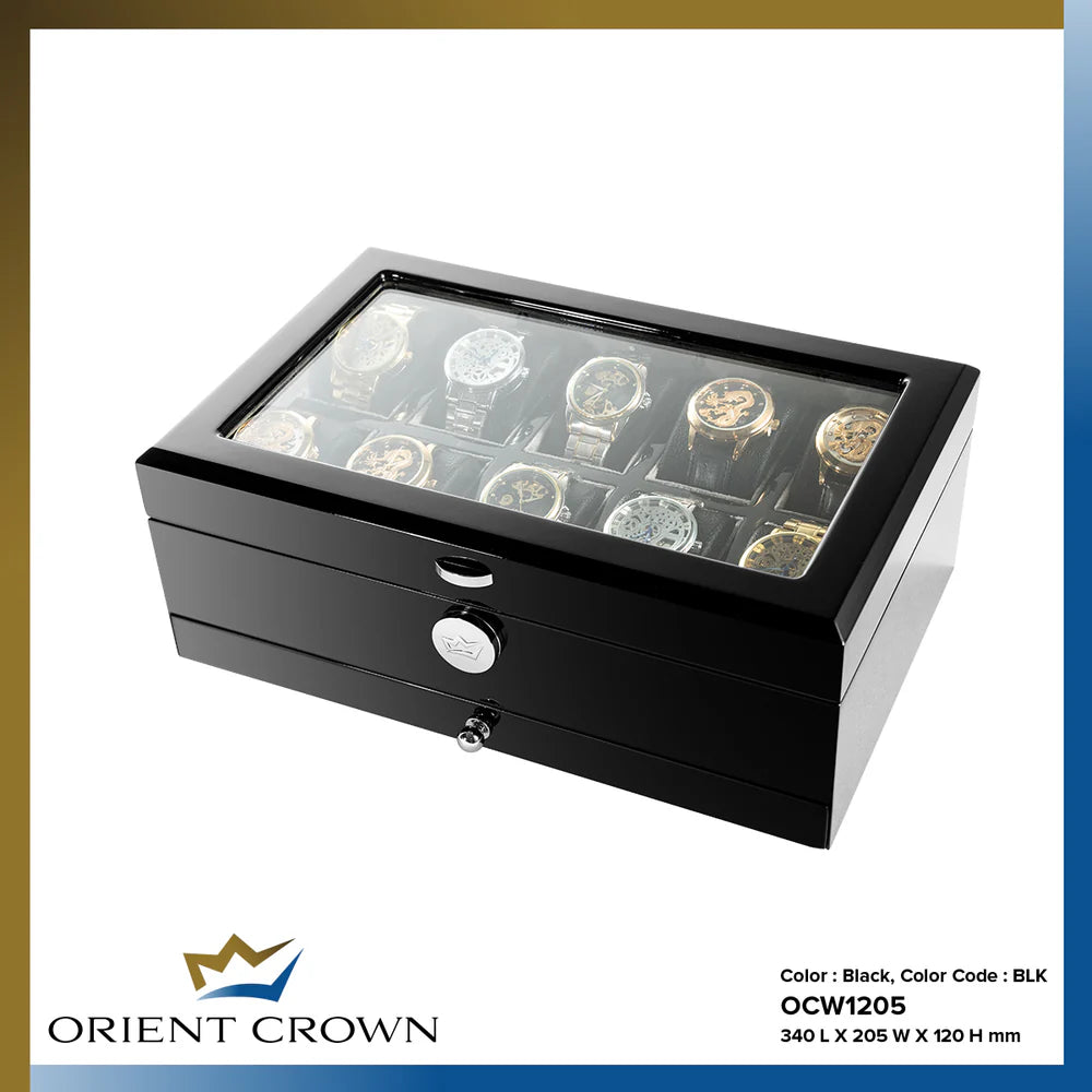 10 Piece Watch Box w/ 1 Drawer, Black