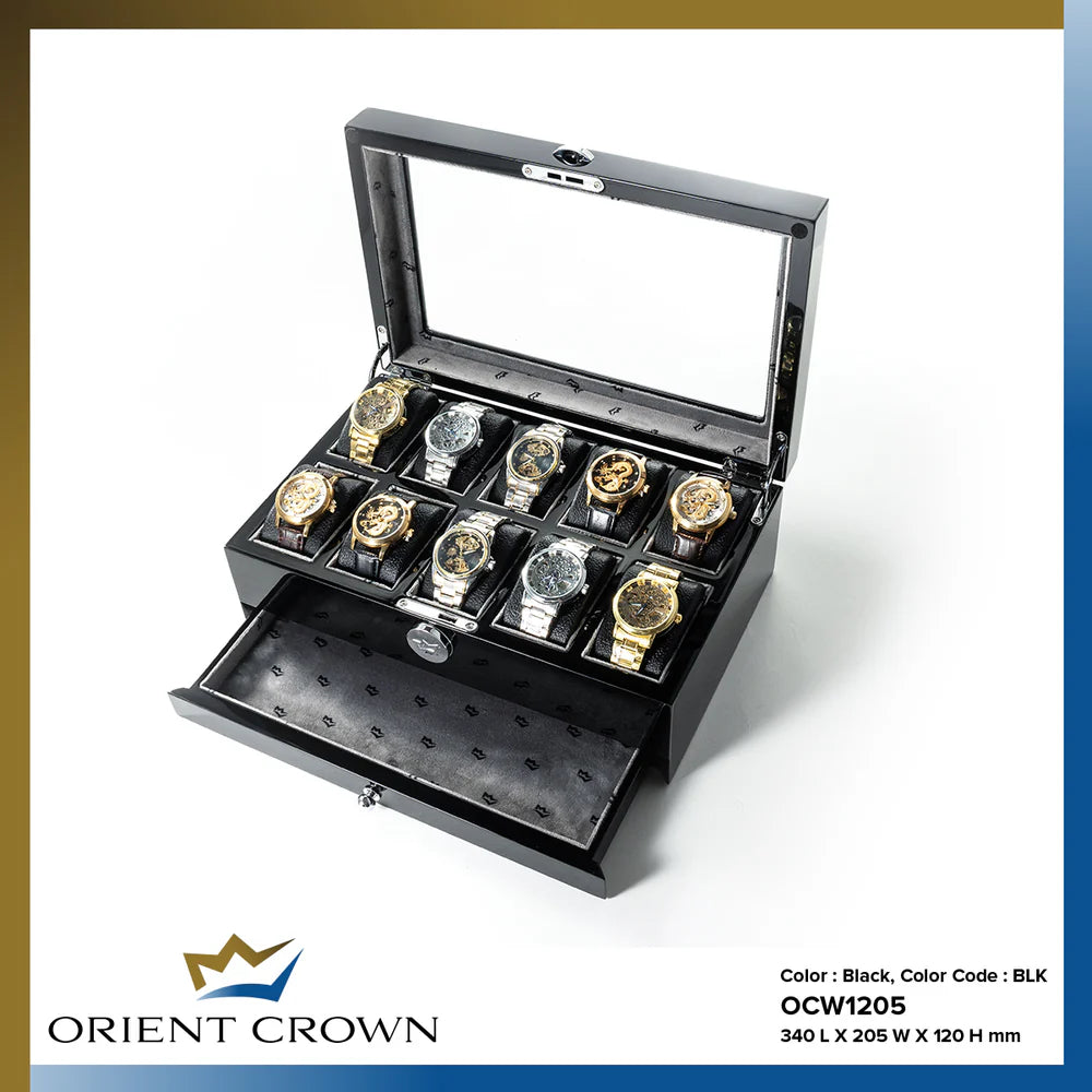 10 Piece Watch Box w/ 1 Drawer, Black