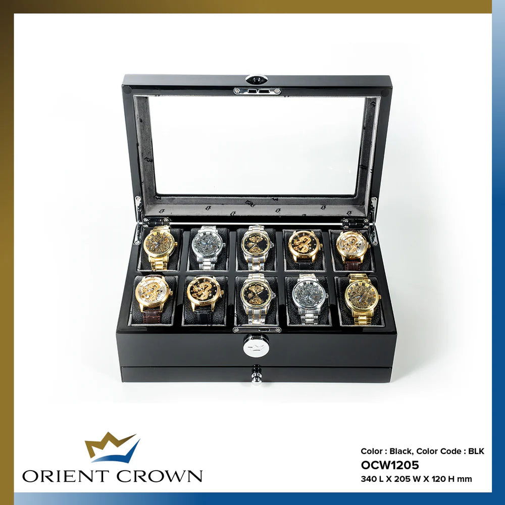 10 Piece Watch Box w/ 1 Drawer, Black