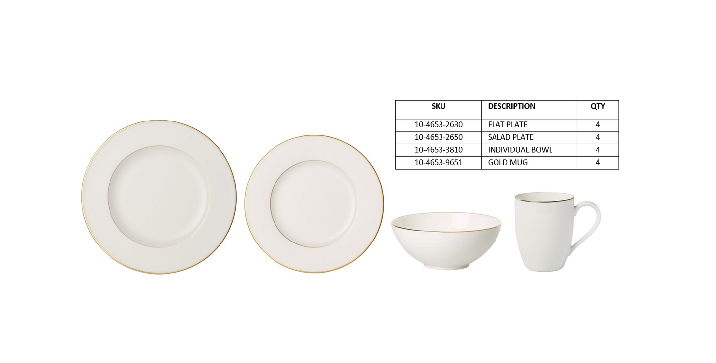 Anmut Gold 4 Piece Dinnerware Set