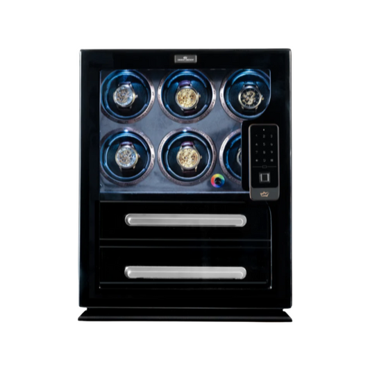 6 Piece Watch Winder with 2 Drawers, Black