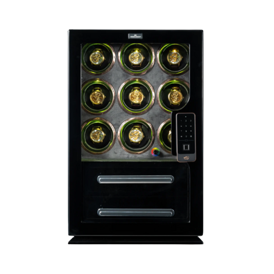 9 Piece Watch Winder with 2 Drawers, Black