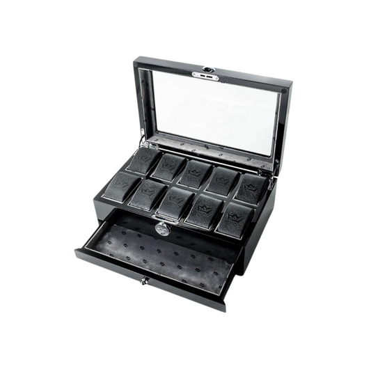 10 Piece Watch Box w/ 1 Drawer, Black