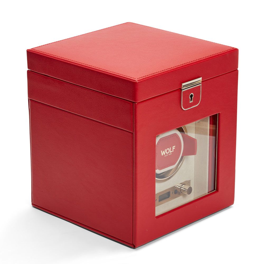 Palermo Single Watch Winder With Jewelry Storage, Red