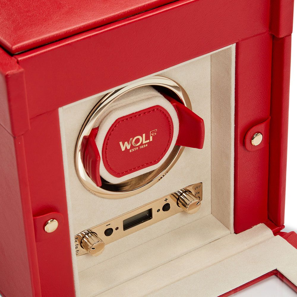 Palermo Single Watch Winder With Jewelry Storage, Red