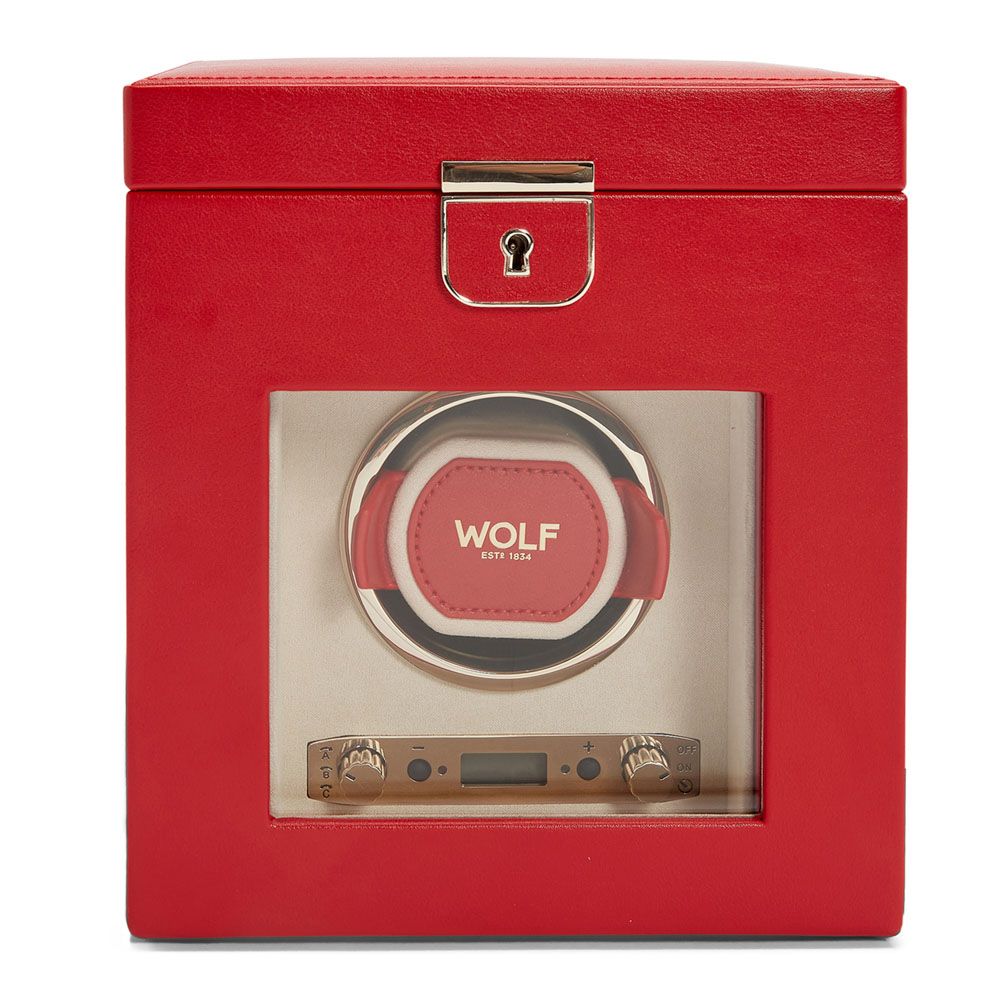 Palermo Single Watch Winder With Jewelry Storage, Red