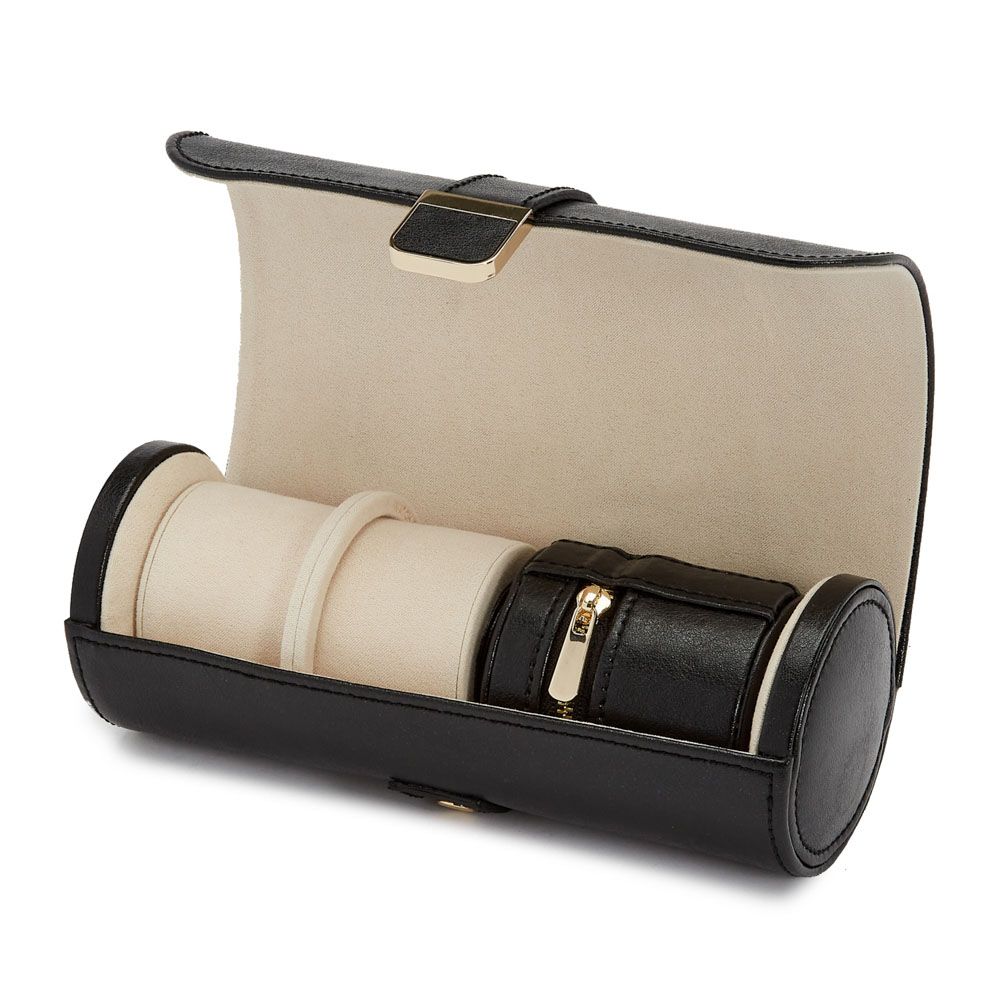 Palermo Double Watch Roll With Jewelry Pouch, Black