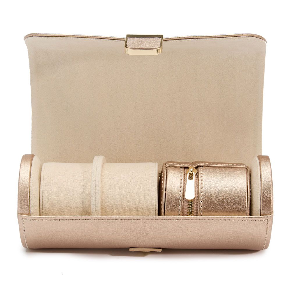 Palermo Double Watch Roll With Jewelry Pouch, Rose Gold