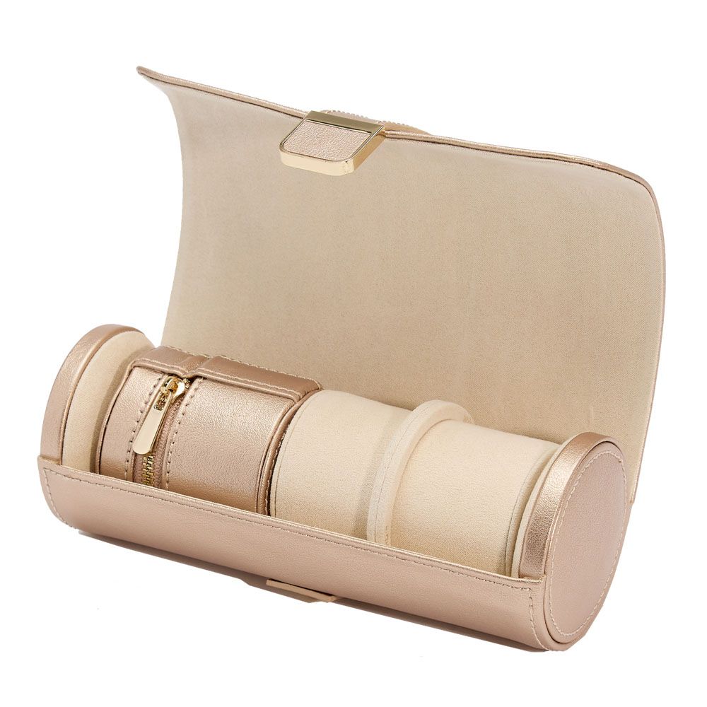 Palermo Double Watch Roll With Jewelry Pouch, Rose Gold