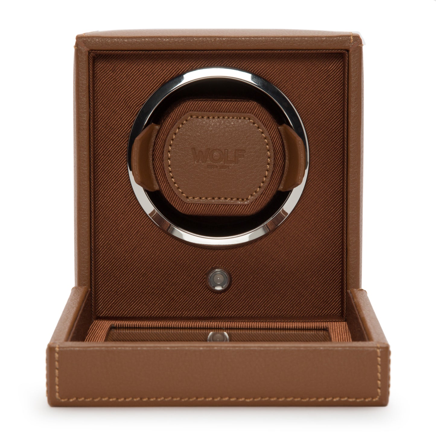 Cub Single Watch Winder with Cover, Cognac