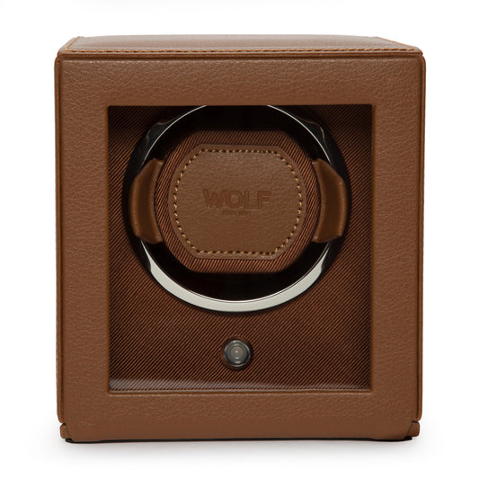 Cub Single Watch Winder with Cover, Cognac